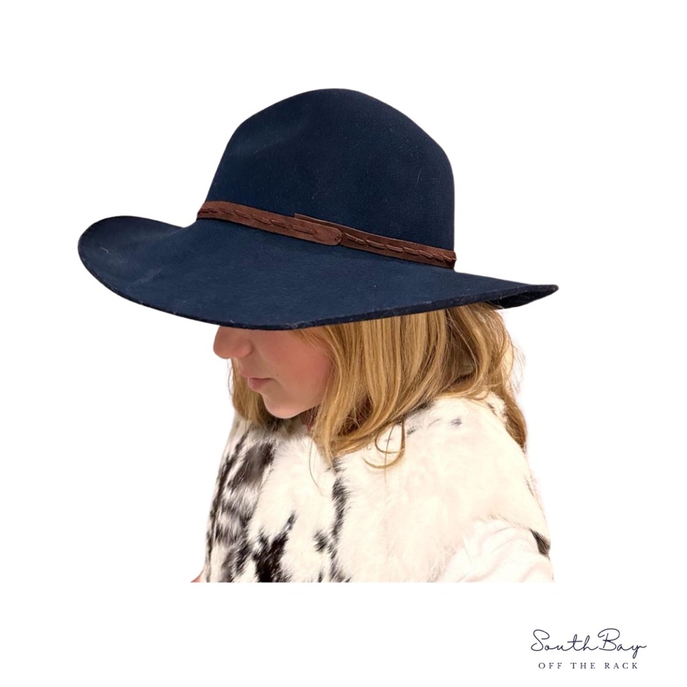 Rag & Bone Floppy Brim Fedora Hat Navy Blue and brown belt Size Medium